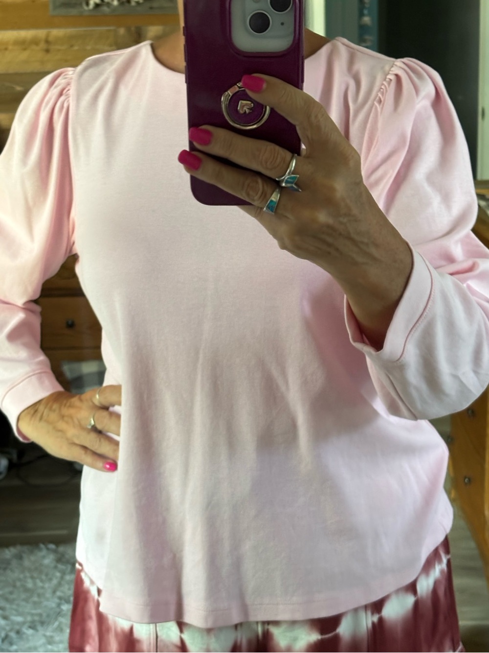 crown & ivy Light Pink Puff-Sleeve Crewneck Top